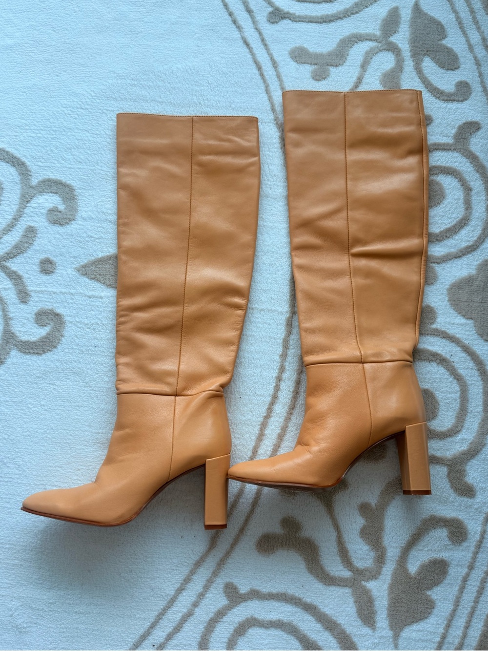 Classic Women's Tall Tan 100% Leather Heeled Boots - Picture 2 of 8
